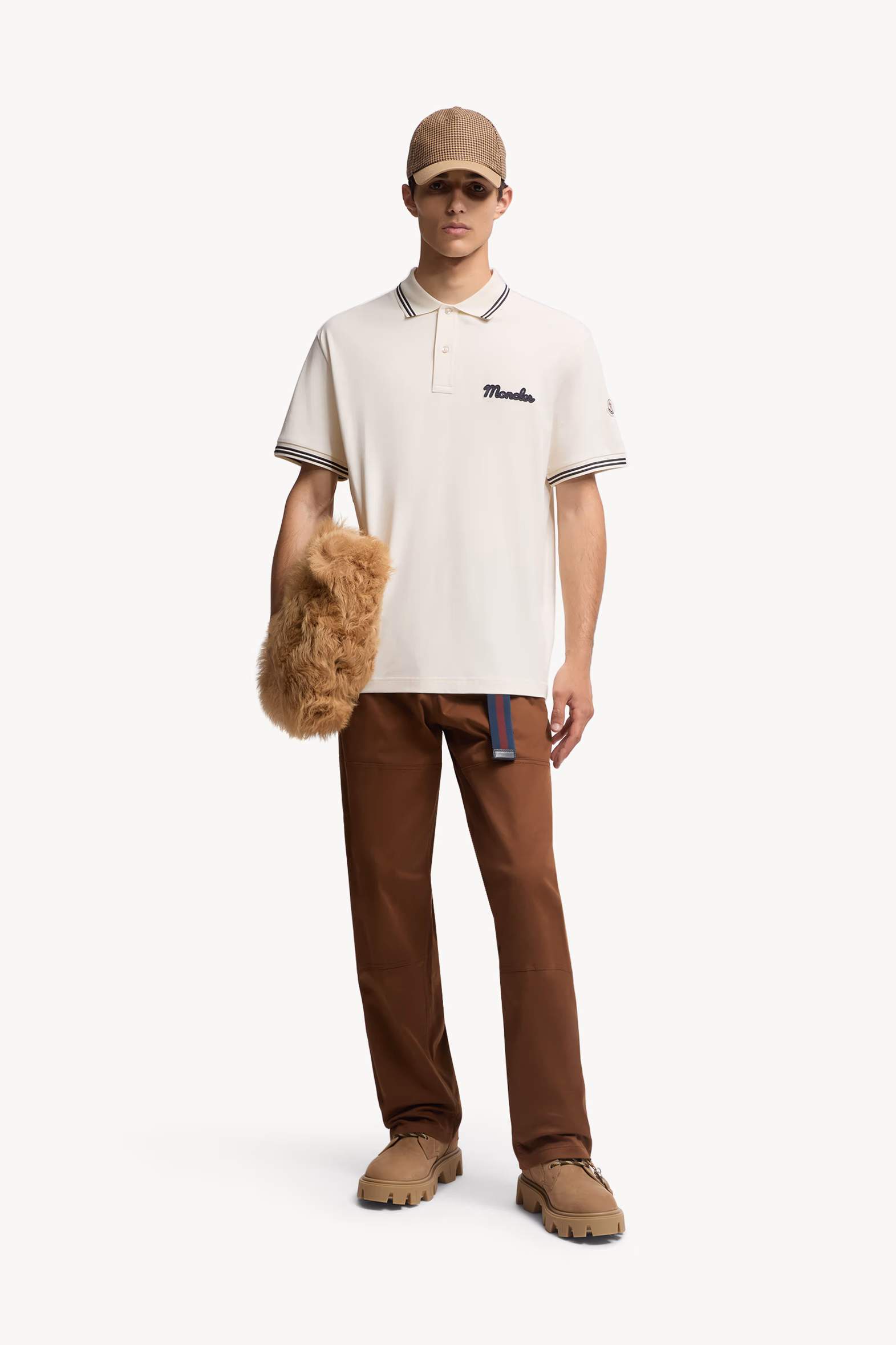 Embroidered Logo Cotton Piquet Polo Shirt Men White Ivory Moncler 0